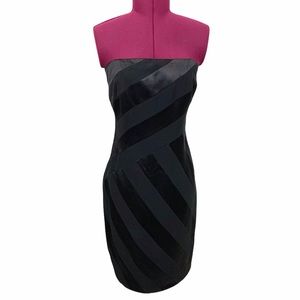 David Meister Dress Strapless Black Striped 8